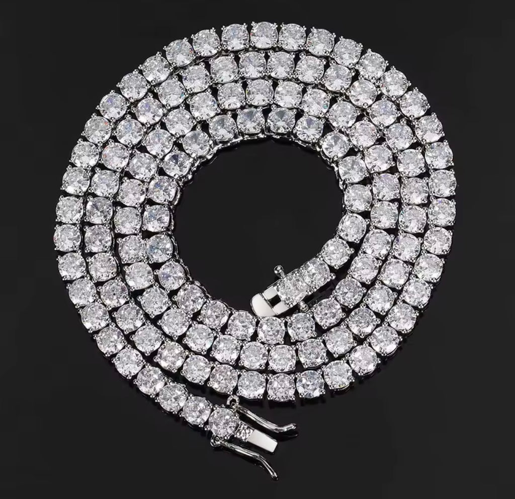 Conjunto cadena y pulsera Tennis 5mm full zirconia 5A baño de oro blanco 18k