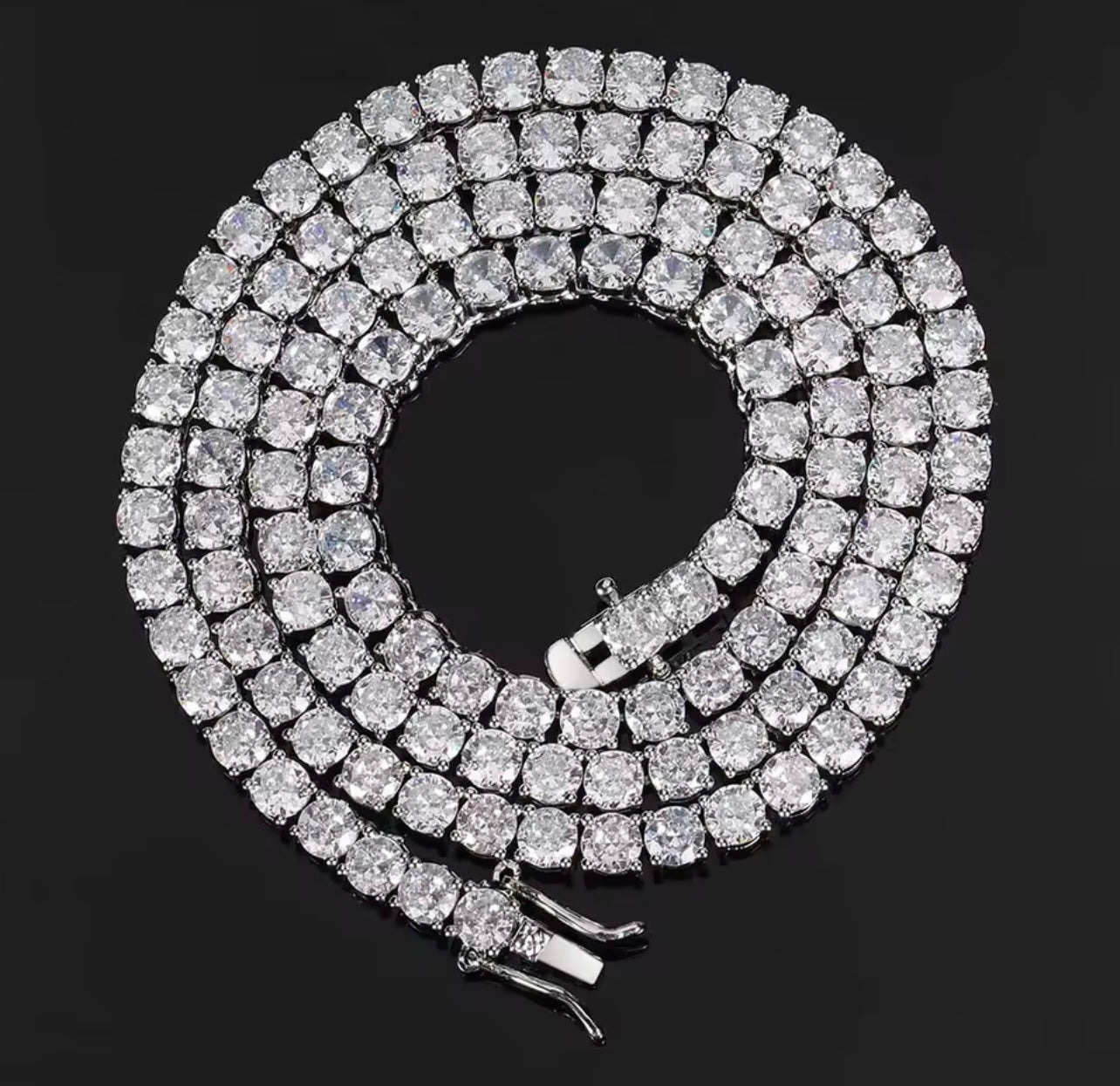 Conjunto cadena y pulsera Tennis 5mm full zirconia 5A baño de oro blanco 18k