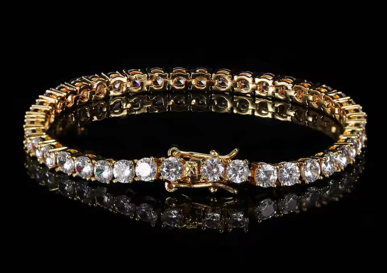Conjunto cadena y pulsera Tennis 5mm full zirconia 5A baño de oro blanco 18k