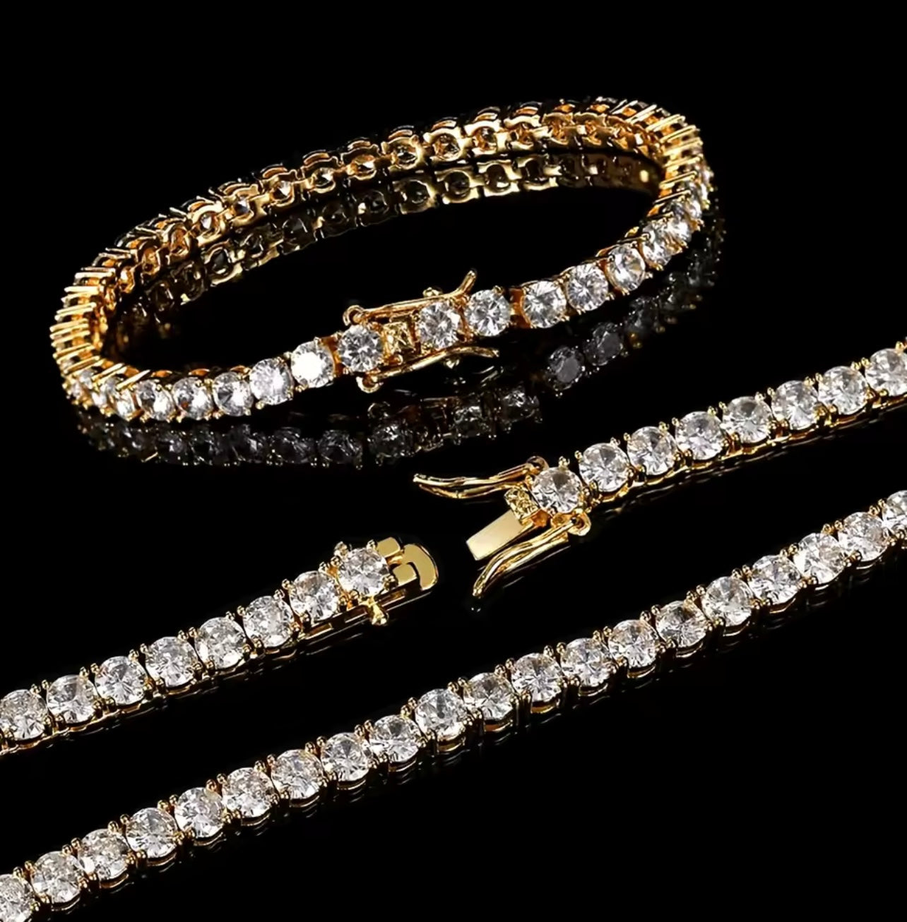 Conjunto cadena y pulsera Tennis 5mm full zirconia 5A baño de oro blanco 18k