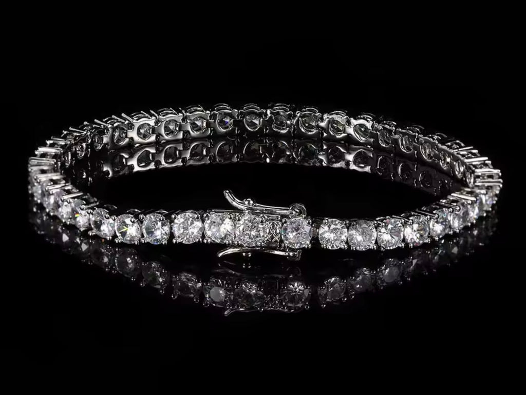 Conjunto cadena y pulsera Tennis 5mm full zirconia 5A baño de oro blanco 18k
