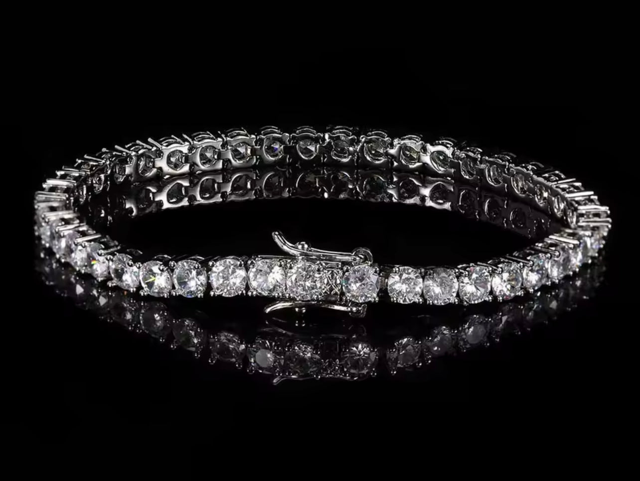 Conjunto cadena y pulsera Tennis 5mm full zirconia 5A baño de oro blanco 18k