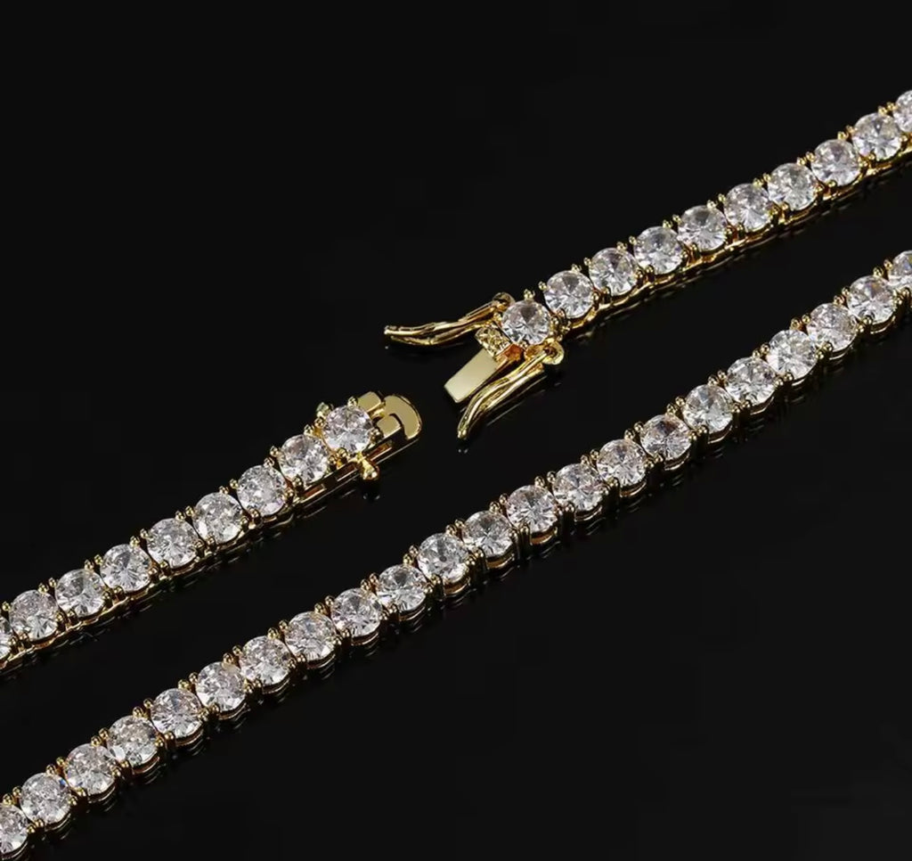 Conjunto cadena y pulsera Tennis 5mm full zirconia 5A baño de oro blanco 18k