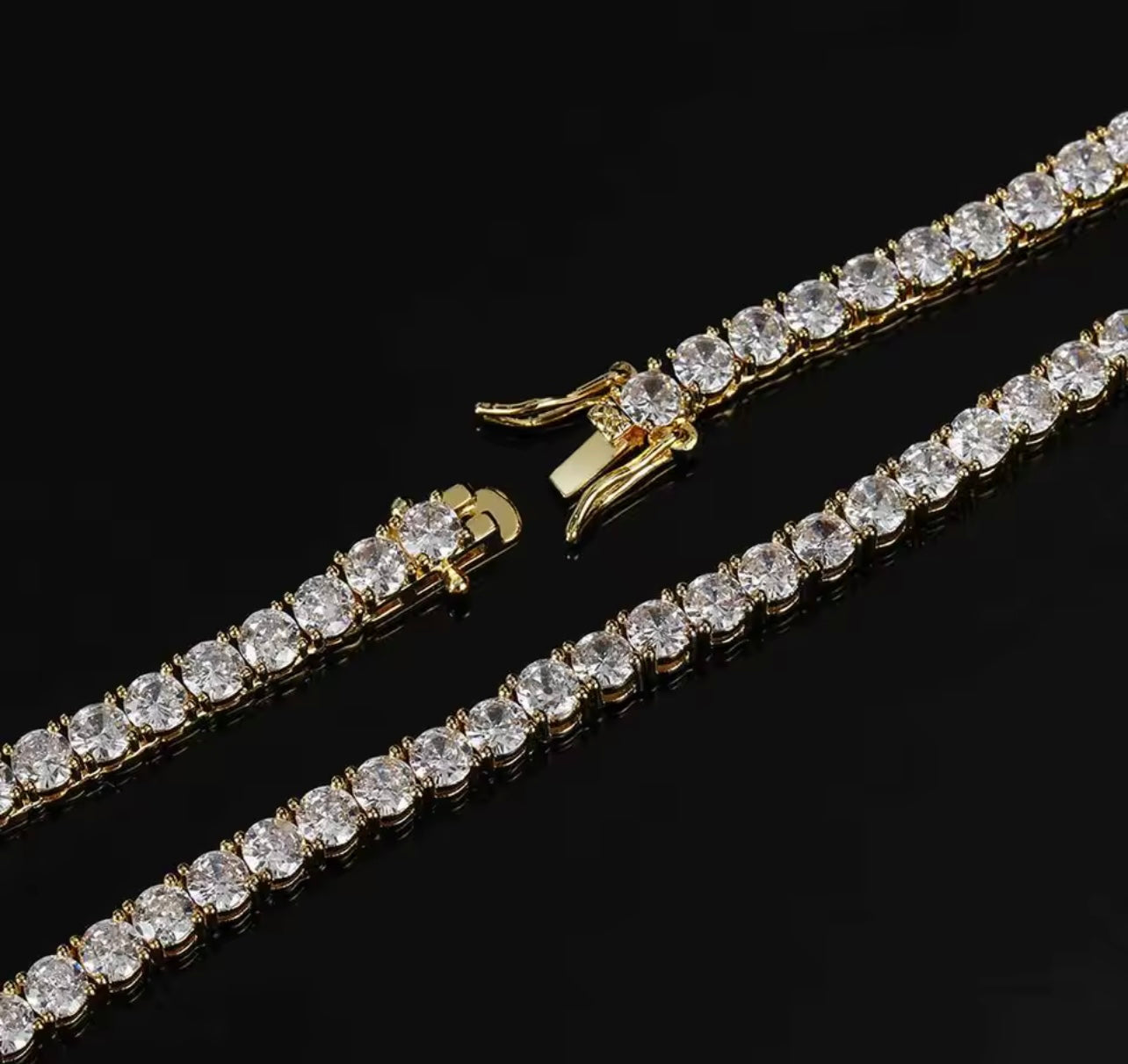 Conjunto cadena y pulsera Tennis 5mm full zirconia 5A baño de oro blanco 18k