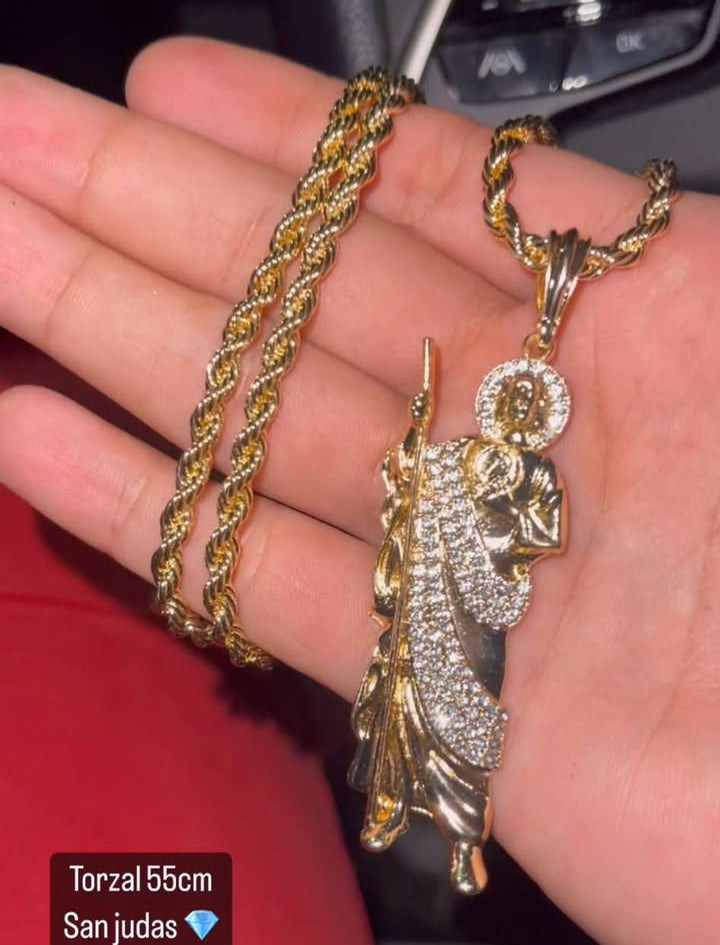 Torzal y dije San Judas baño oro 18k